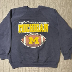 Vintage University of Michigan Wolverines Crewneck Sweatshirt 80s U-M Football - Picture 1 of 12