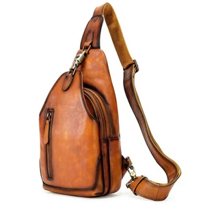 Genuine Leather Sling Bag Metal-Latch Crossbody Bag Handmade Vintage Chest Sh... - Picture 1 of 7