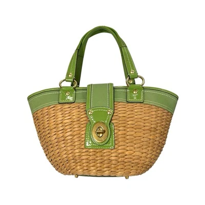 Bolso de Mano Coach 2007 Doble Asa Turnlock Cuero Verde Paja De Colección Y2K Foto 1 de 4