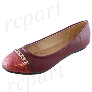 Nuevos zapatos para mujer ballet planos material sintético fiesta informal confort borgoña - Imagen 1 de 10