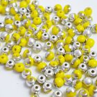 120Pcs Opaque Yellow & Silver Czech Glass Small Beads, 3Mm - Gb610