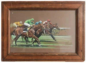 Horse Racing watercolor by Henri Fanjul - Picture 1 of 1