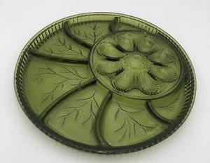 Plato de servir vintage de vidrio verde Indiana Deviled Egg Relish 12,75" pulgadas - Imagen 1 de 7