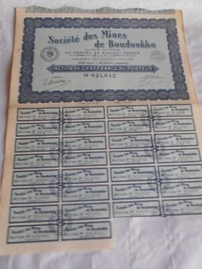Vintage Aktienzertifikat Aktien Anleihen Aktionen Mines De Boudoukha 1937 - Bild 1 von 3