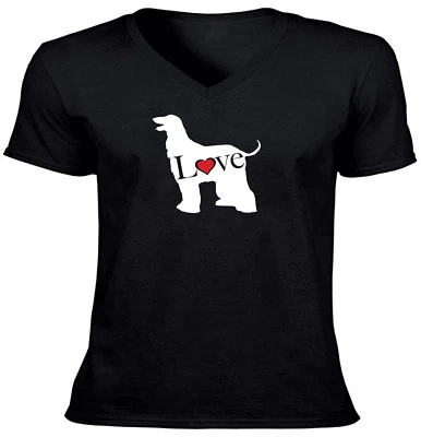 Afghan Hound Love Perro Mascota Amante Corazón Unisex Hombres Mujeres Cuello en V Camiseta Gráfica Foto 1 de 4