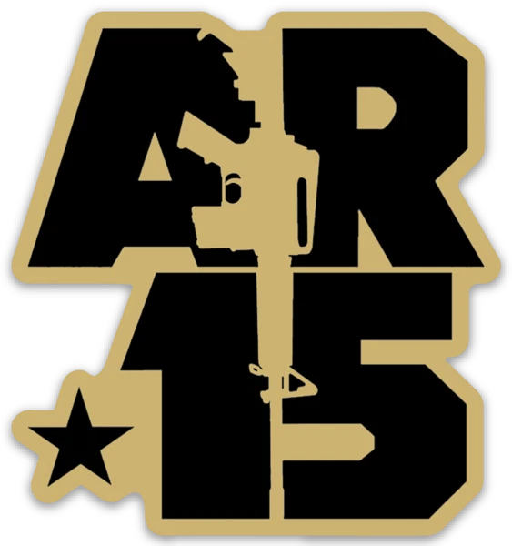 AR-15 Gun Sticker Black & Gold DECAL w/ image of AR Die-cut STICKER - Image 1 of 1