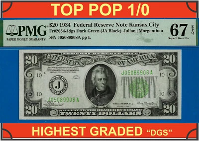 1934 $20 Federal Reserve Note PMG 67EPQ TOP POP 1/0 highest graded Kansas City - Image 1 of 4