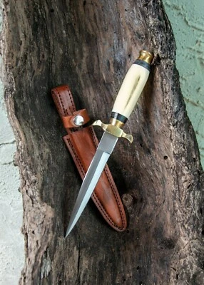 15.5" Renaissance Dagger Bone Handle, Brass Fittings. Leather Sheath Sharp! - Image 1 of 4