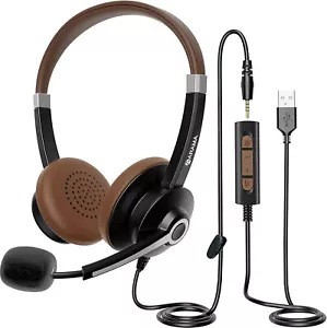 Arama Call Center Headset Ara700 Brown USB 3.5mm Headphones Mic Set - Picture 1 of 4