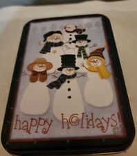 Rectanglar Covered Trinket Jewelry Box Candy Dish Snowman Family Christmas