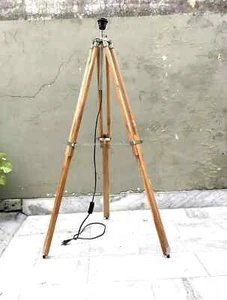Nautical Teak Wood Adjustable Tripod Vintage Floor Stand Antique Style Tripod - Picture 1 of 7