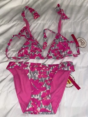 So 2 Piezas Traje de Baño Reversible Bikini Top y Lazo Tab Bottom XS Rosa (B3) Foto 1 de 3
