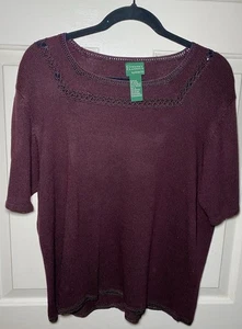 Country Classics by Koret Maroon Sweater Vintage Short Sleeve Beaded Trim L - Picture 1 of 3