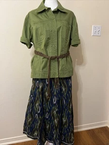 Women’s Chicos Long Skirt & Olive Green Blouse Outfit With Belt Size 2 - Picture 1 of 8