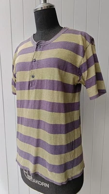 45RPM fourty five RPM studio by R 2 Japan 90s 绿色紫色条纹亨利T恤 — 第 1/4 张图片