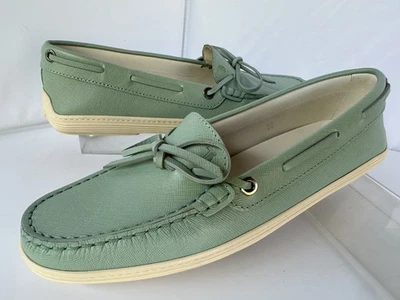 Nuevo Tod's Zapatos Para Mujer Planos Talla 38 Verde Mocasín Mocasín Cuero Foto 1 de 4