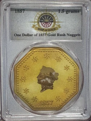 Подлинные самородки золотой лихорадки 1857 г. (1,5 г) PCGS Bob Evans S.S. Central America - Изображение 1 из 2