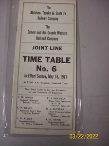Santa Fe & Denver & Rio Grande Western Railroads Joint Employee TT. May 1971 - Picture 1 of 2
