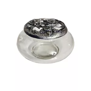 Vtg Small Glass Potpourri Pot w Pewter Daffodil Flower Jar Topper Home Decor - Picture 1 of 6