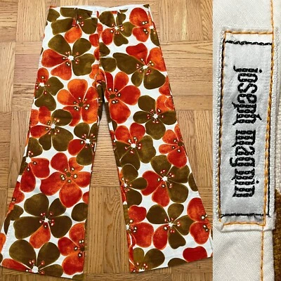 VTG Flower Pants 1960s Low Rise COTTON Joseph Magnin Wide Leg Bell Hawiian Small - Image 1 of 4