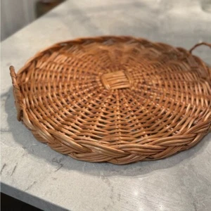 Extra large Woven Rattan Wicker Bowl Tray Shallow With Handles 18” - Picture 1 of 6