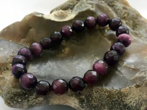 Natur Edelstein Herren Damen Elastisch Perlen Armband 10mm Katzenauge Violett - Bild 1 von 3