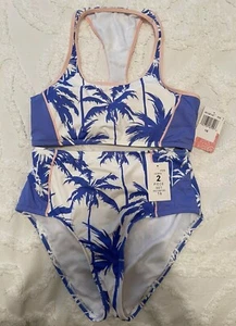 N/W/T HOBIE Multi Color Bikini Swimwear Size Girls 16 Blue Palm Trees - Picture 1 of 4