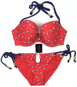 La Senza Bikini Set Plunge Top 32F & Bottoms 10 RED BNWT - Picture 1 of 5