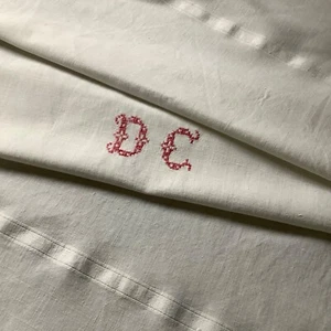 ONE Antik Vintage Französisch Leinen Geschirrtuch Tee Küche Handtuch Mono DC - Bild 1 von 7