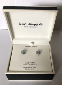 R. H. MACY & CO STERLING SILVER & BLUE TOPAZ EARRINGS IN BOX - Picture 1 of 5