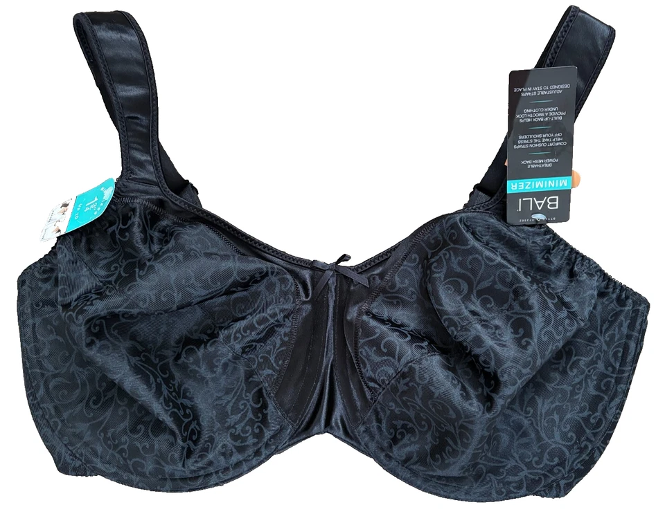 Bali Satin Tracings Underwire Minimizer Bra, DF3562, Black, 42DDD - Image 1 of 1