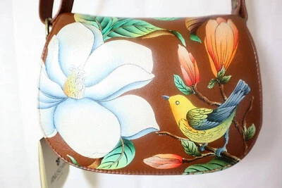 Cartera de cuero con montura Anuschka vintage pájaros pequeña marrón multicolor nueva con etiquetas Foto 1 de 4