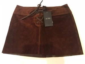 NWT Armani Jeans Sz 40 US 6 Women’s Brown Suede 100% Leather Skirt Neiman Marcus - Picture 1 of 9
