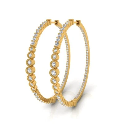 1.85 Ct H/SI Natural Round Diamond Hoop Earrings 18k Yellow Solid Gold Jewelry - Image 1 of 4