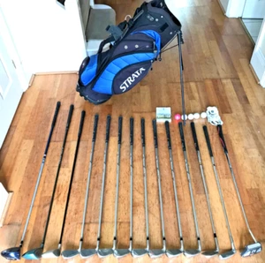 Mens Full Set Of 14 Golf Clubs Woods Irons Slazenger Big Ezee + Bag Right Handed - Picture 1 of 24