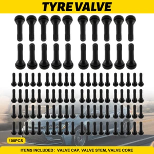 100PCS TR414 Tubeless Rubber Car Tyre Wheel Valves Snap in Universal Black - Picture 1 of 10
