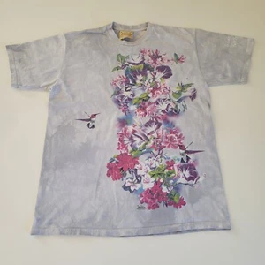 Vintage 90s Y2K The Mountain Gray Tie Dye Birds and Flowers T Shirt Size Medium - Picture 1 of 6