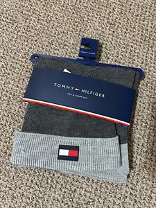 TOMMY HILFIGER Big LOGO Men's Hat & Scarf 2 Piece Set Grey NWT $98 - Picture 1 of 5