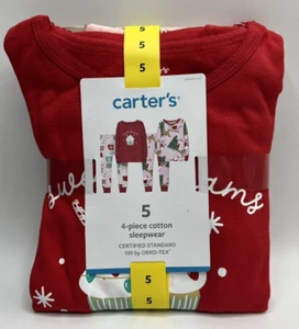 Girls Size 5 Carter's 4-Piece Cotton Sleepwear Set Christmas Pajamas - Picture 1 of 4