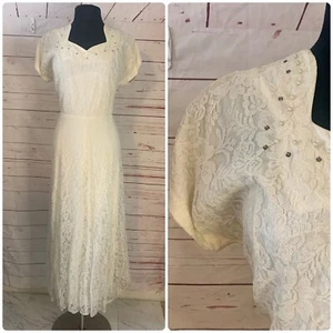 Vintage 1950s Lace Wedding Gown Wedding Dress Bridal Gown Large - Picture 1 of 18