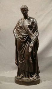 19th Century Bronze Standing Lady in Drapery Greek Goddess Dark Brown Patina - Picture 1 of 12