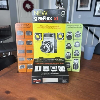 Letrero de exhibición de mostrador de tienda sistema de cámara Graflex XL original vintage de los años 60 Foto 1 de 4