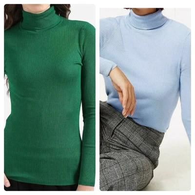 Ladies Ex M&S Viscose Ribbed Roll High Neck Turtle Jumper Winter Pullover 357