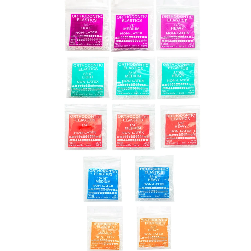 Dental Orthodontic Intraoral Elastic Rubber Bands Neon Color Light/Medium/Heavy - Image 1 of 1
