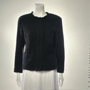 Vince Women’s Lady Jacket Snap Front Gray Texture Wool Boucle Tweed Size 10 - Picture 1 of 8
