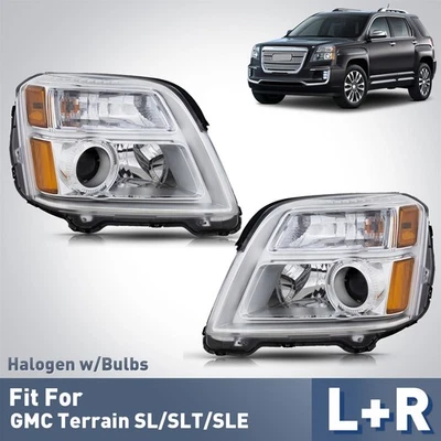 Halogen Headlight For 2016-2017 GMC Terrain SL SLE SLT with Bulb Left+Right Pair Foto 1 de 4