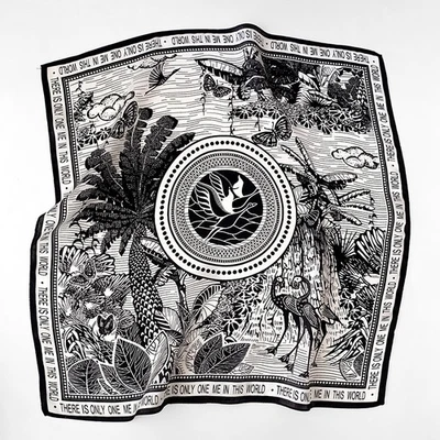 100%真丝21英寸方形围巾女式领巾裹巾黄色动物树 — 第 1/4 张图片