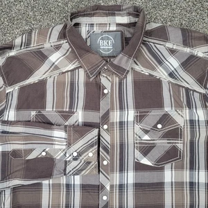 BKE Pearl Snap Shirt Mens 2XL Brown Plaid Long Sleeve Athletic Fit Buckle XXL - Picture 1 of 11