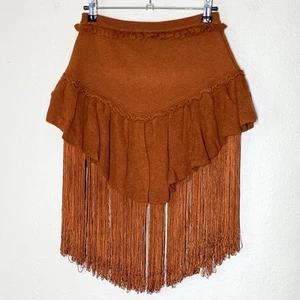 Understated Leather Cabaret Cowboy Knit Fringe Skirt XS S Tan Mini Free People - Picture 1 of 9