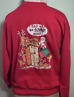 Sudadera Roja Navidad Divertida Vintage GRANDE Schmidt House Humor Santa Foto 1 de 4